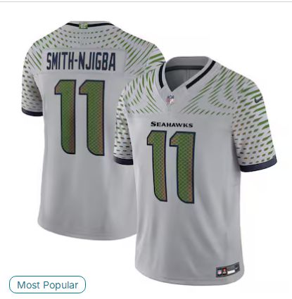 Men 2025 Seattle Seahawks #11 Smith-Njigba grey 5th generation Throwback Nike Limited NFL Jersey style 01